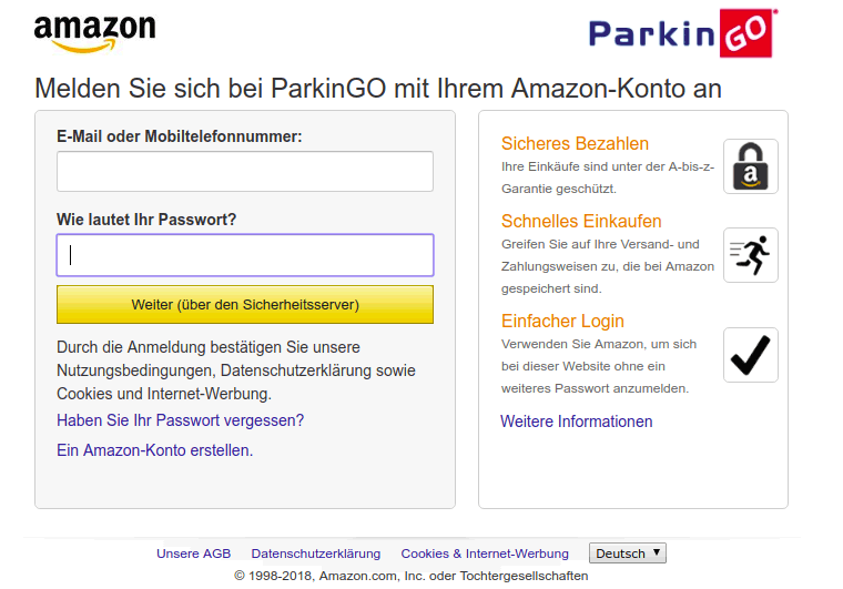 ParkinGO payment with AmazonPay