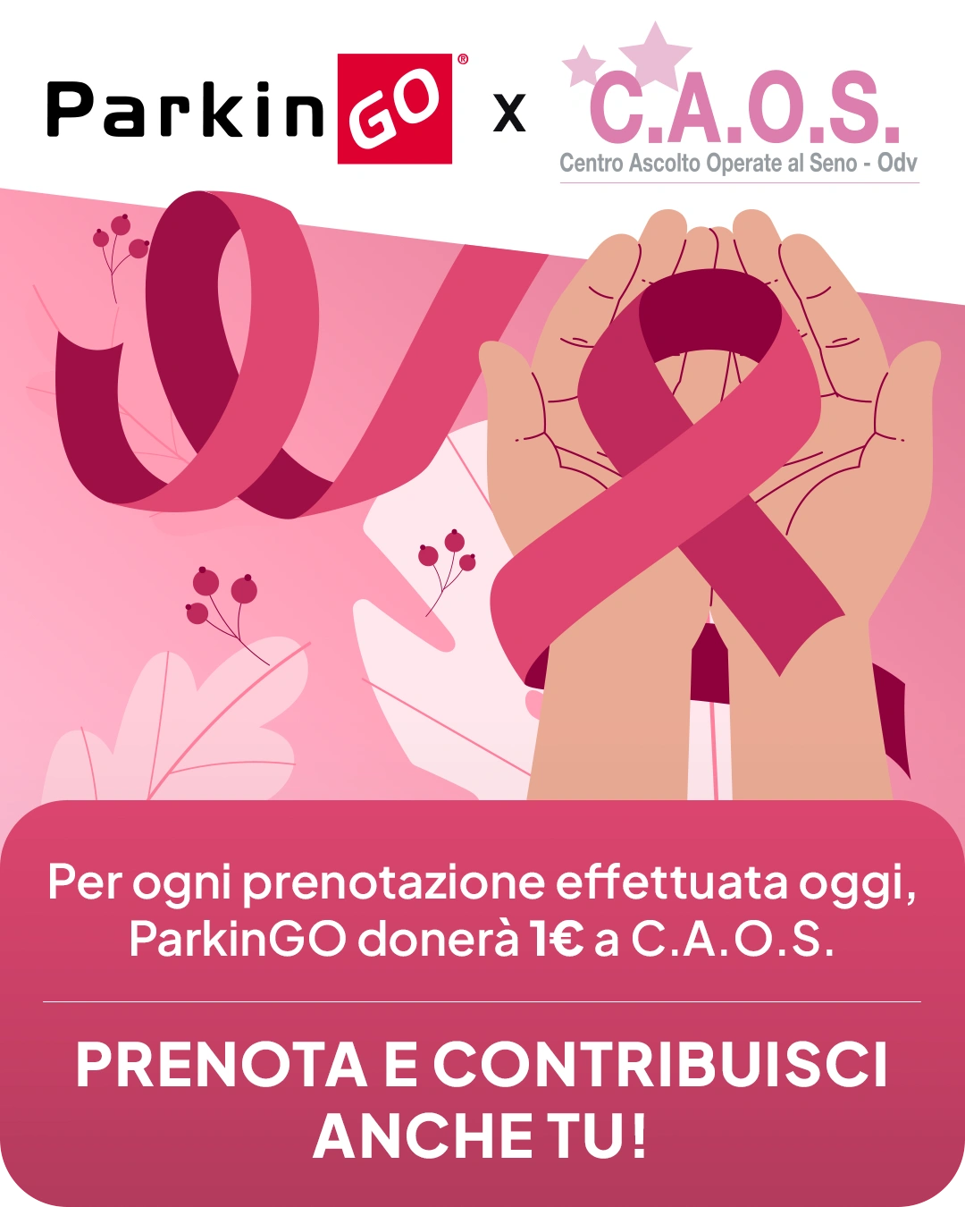 ParkinGO dona 1€ per all'associazione C.A.O.S. per ogni prenotazione effettuata oggi