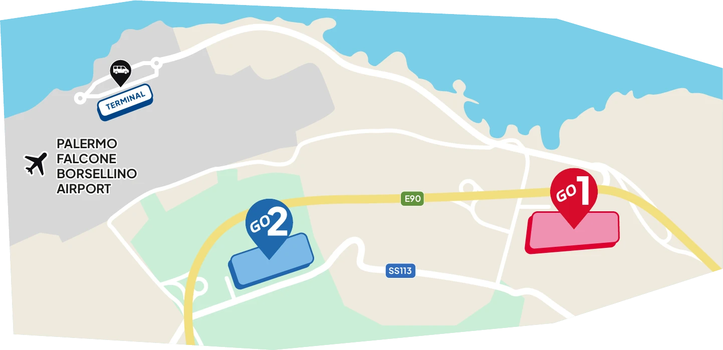 Map of ParkinGO GO1 and GO2 Palermo Airport parking