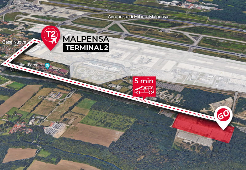Mappa distanza ParkinGO Malpensa da Terminal 2