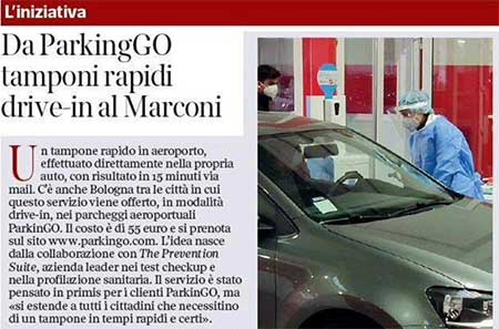 Articolo Tamponi Rapidi al Marconi su Corriere di Bologna