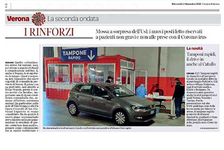 articolo uscito su Corriere di Verona sui Tamponi Rapidi